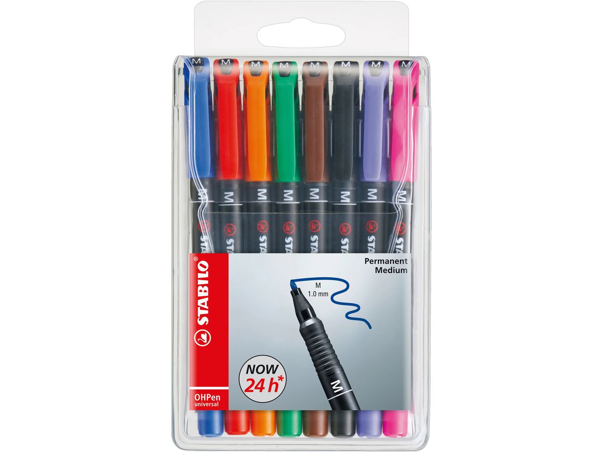STABILO OHP Pen permanent M 843/8 8 pz., astuccio (4006381114905)
