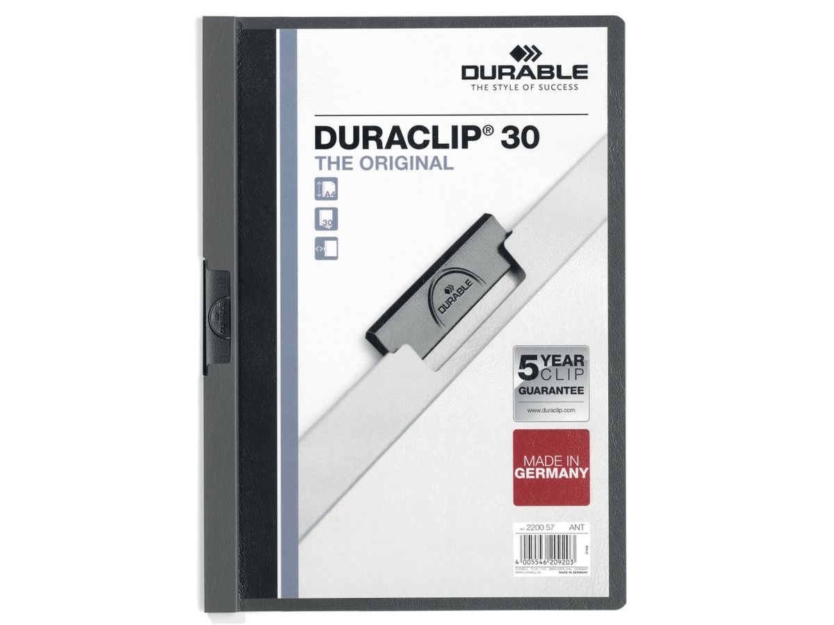 DURABLE Klemmhefter DURACLIP 30 220057 für 30 Blatt A4 anthrazit (4005546209203)