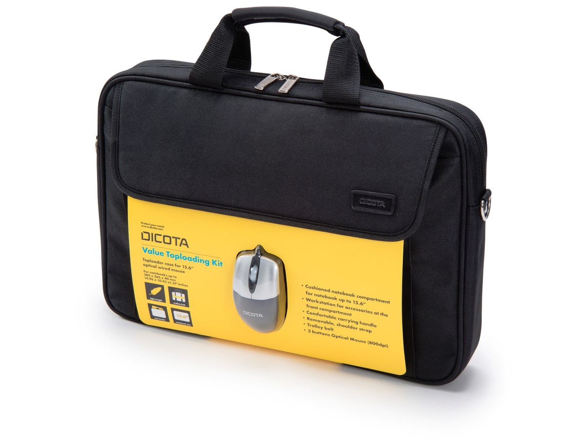 DICOTA Value Toploading Kit D30805-V1 Bag & Mouse Black (7640158660140)