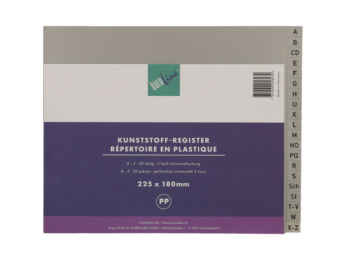 BÜROLINE Répertoires PP 1/2 h. 40963 gris A-Z 20 pcs. (7612532058232)