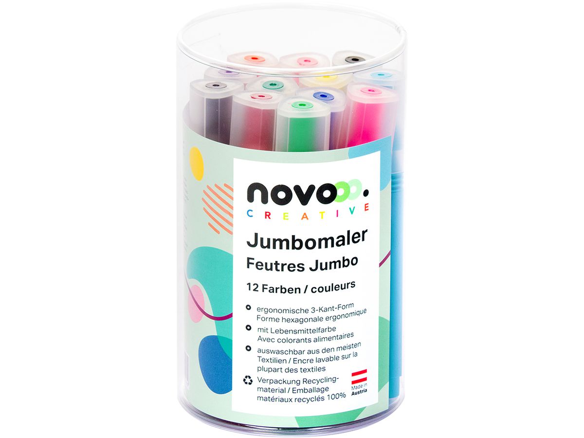 NOVOOO Fasermaler Jumbo 0.5mm 96082000 assortiert, Runddose 12 Stück (9010729009162)