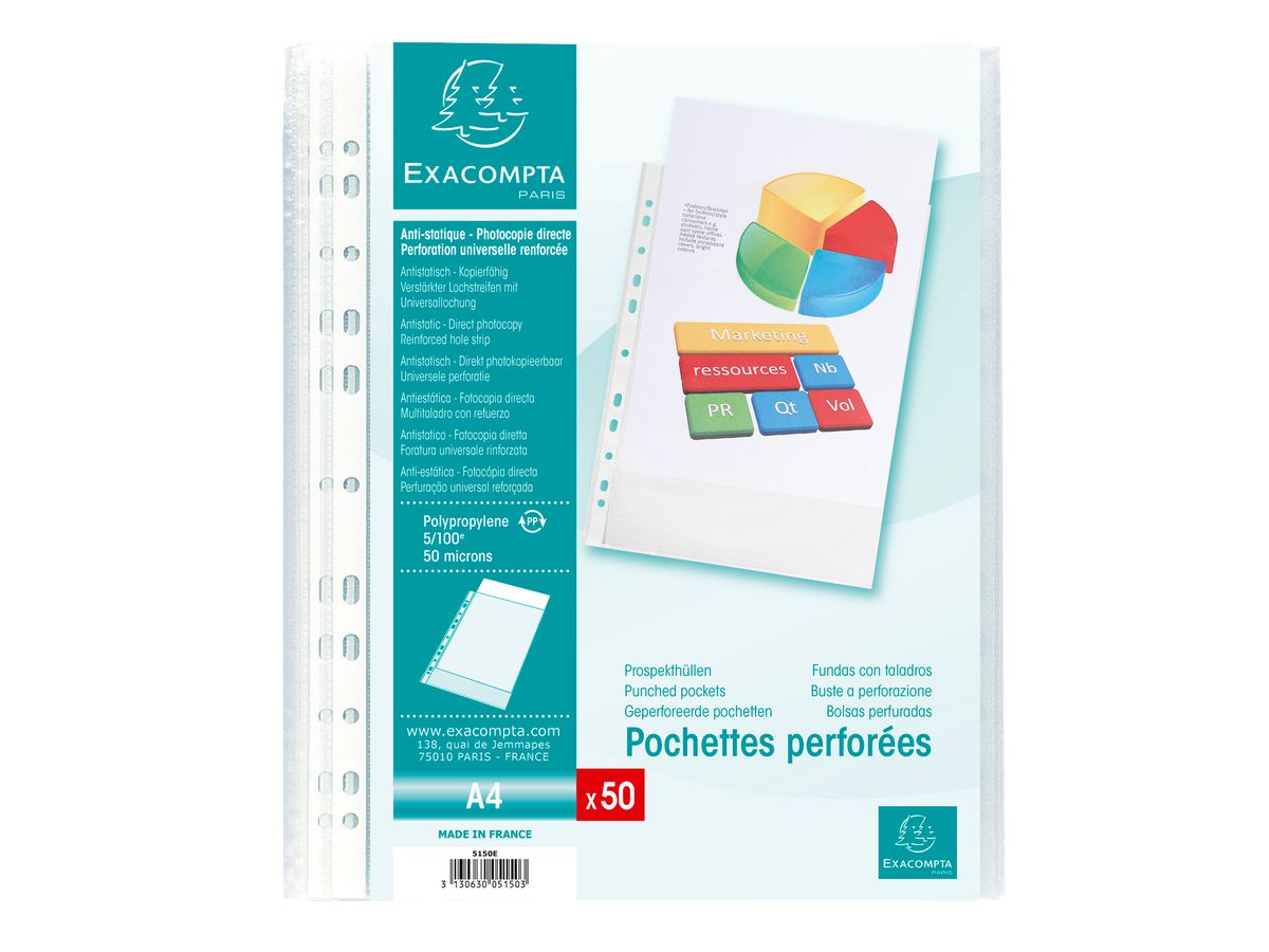 EXACOMPTA Mostra borse, grana A4 5150E PP, perforati, 50my 50 pzi. (3130630051503)