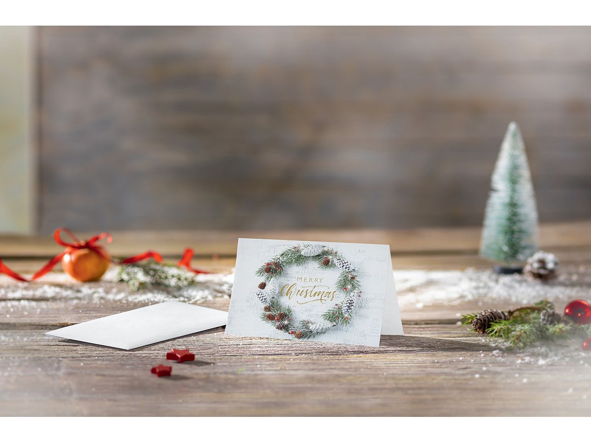 SIGEL Weihnachtskarten A6 DS089 Holzoptik, Kranz 25 Stück (4004360786389)