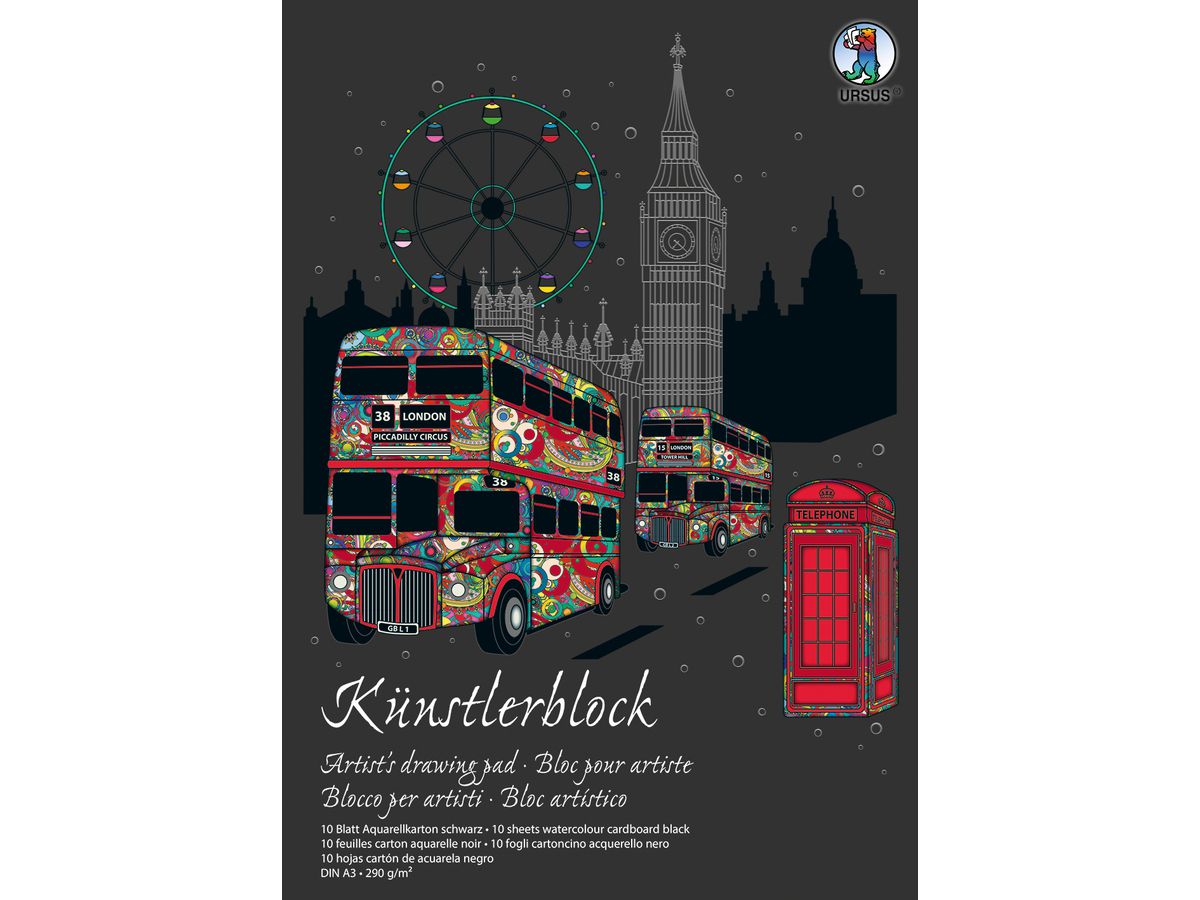 URSUS Artist blocco, aquarelle A3 16254090SE 290g, nero 10 fogli (4008525216063)