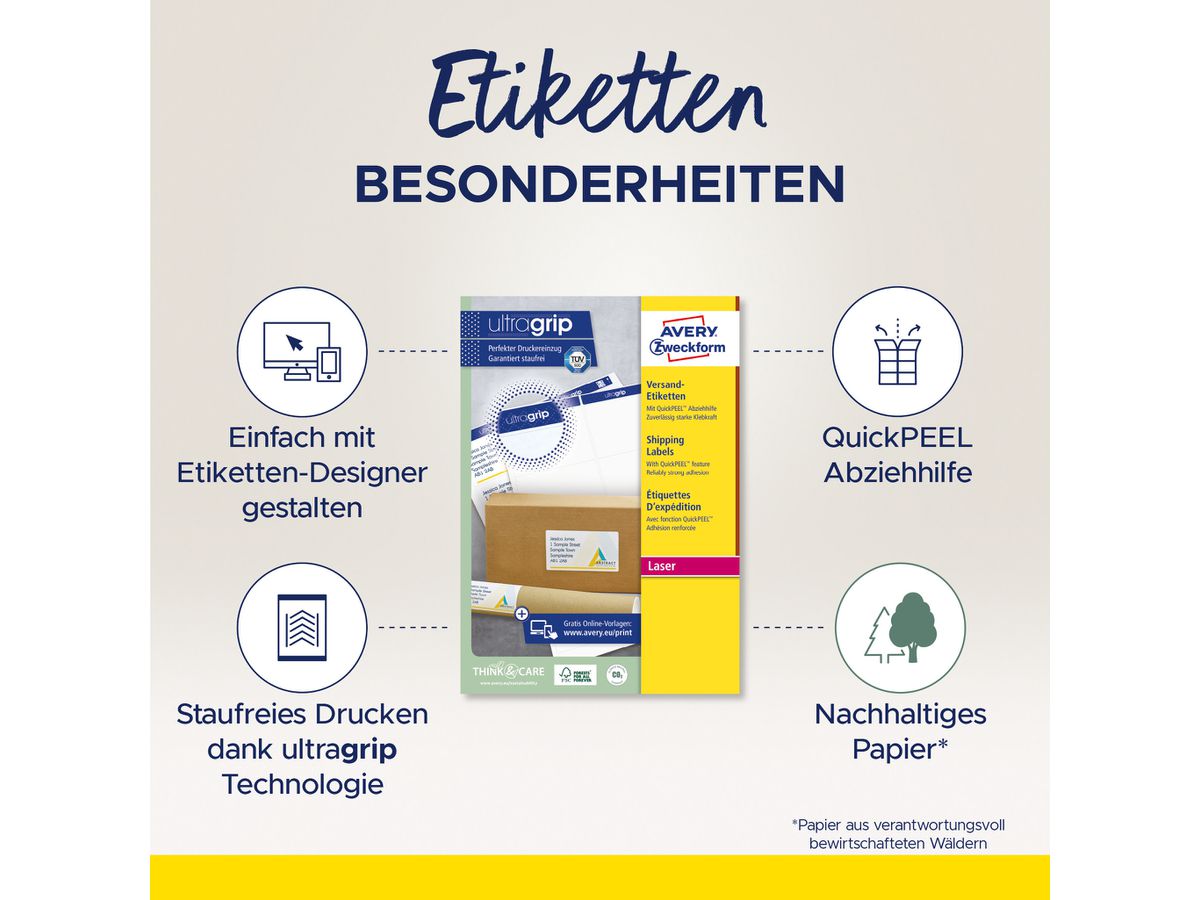 AVERY ZWECKFORM Versandetiketten 199,6x143,5mm L7168-100 weiss 200 Stk./100 Blatt (4004182471685)