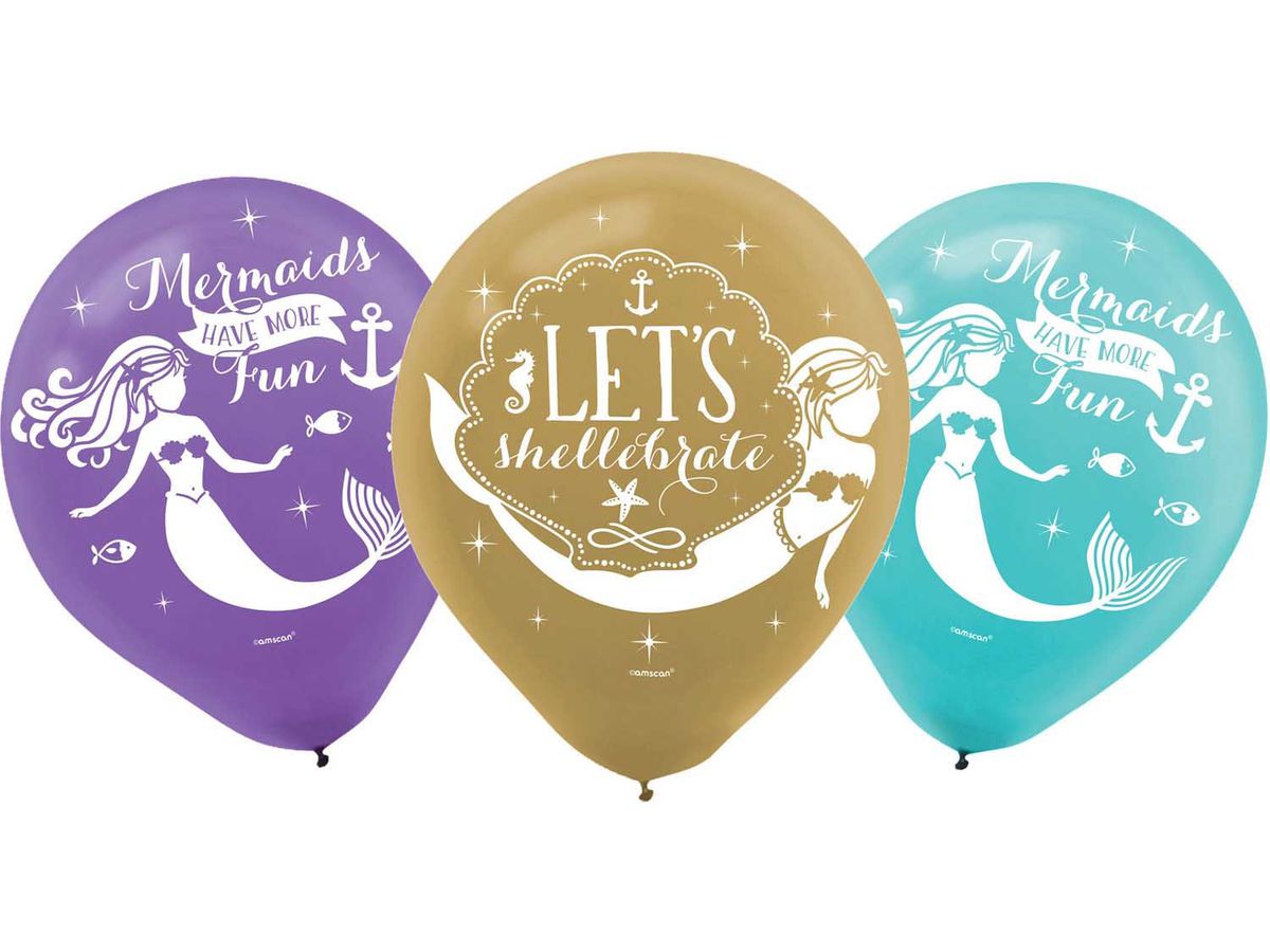NEUTRAL Balloons Mermaid 6 pcs. 9905202 violet, or, bleu 27.5cm (0192937079126)