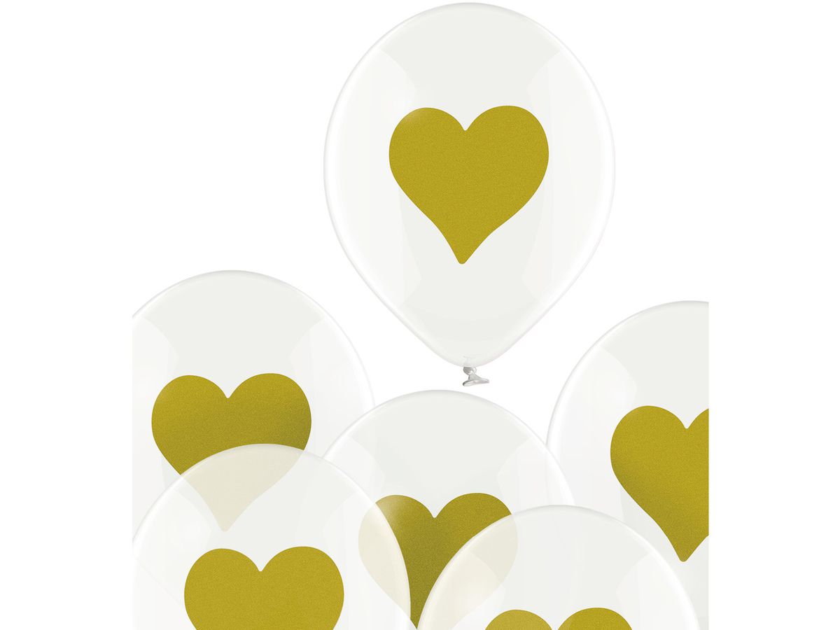 I AM CREATIVE Ballons goldenes Herz 27cm 1000-1059 transparent 6 Stück (7611983246854)