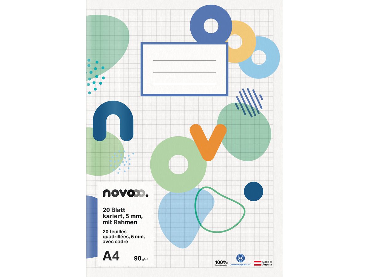 NOVOOO Schulheft A4 729758 5mm kariert mit Rand 90g (9010729085364)