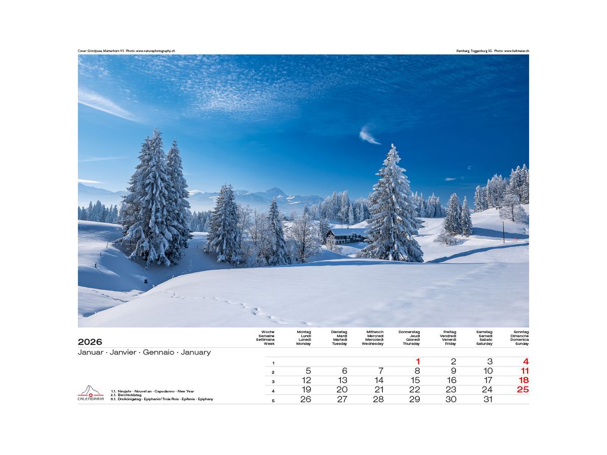 CALENDARIA Bildkalender 2026 9783036205076 Schweiz-Suisse ML 40x31cm (9783036205076)