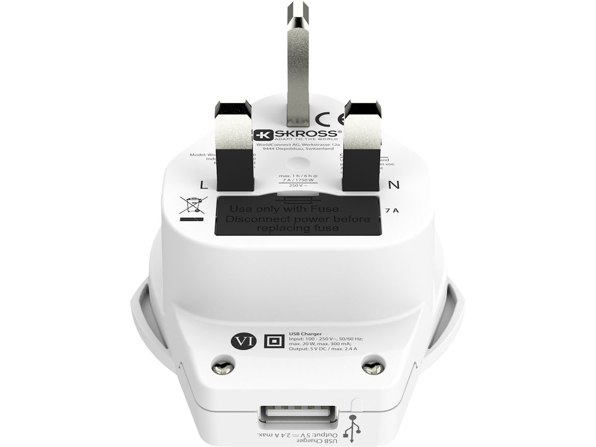 SKROSS Country Travel Adapter 1.500267 World to UK with USB (7640166323211)
