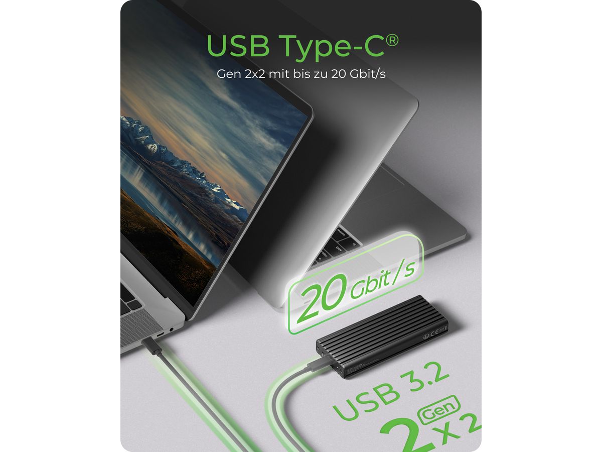 ICY BOX Gehäuse für M.2 NVMe SSD IB-1917M-C32a USB-C 3.2 Gen 2x2, 20Gbit/s (4250078174974)