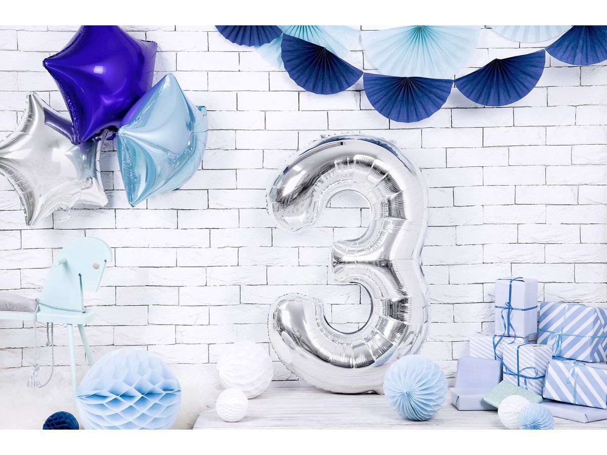 PARTYDECO Palloncino in foil no. 3 86cm FB1M-3-018 argento (5902230736030)