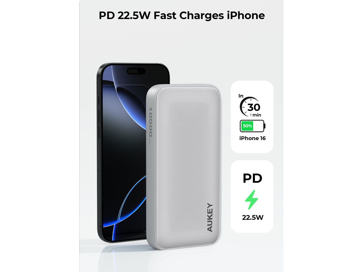 AUKEY Spark GO 10000mAh Plus Powerba PB-Y46P WH 20W Fast Charging, White (0689323788590)