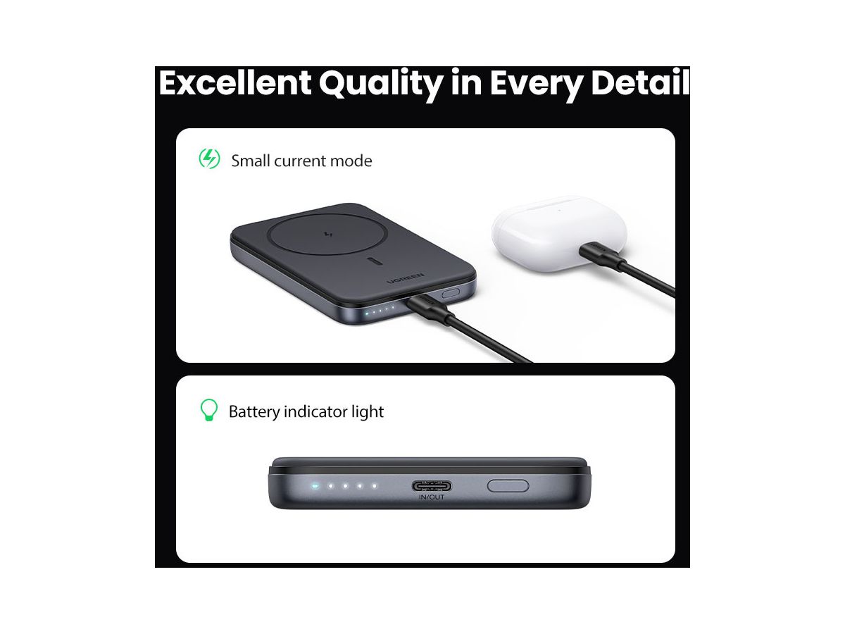 UGREEN Magnetic PowerBank 10000mAh 25919 20W,Wireless,Space Gray (6941876229192)