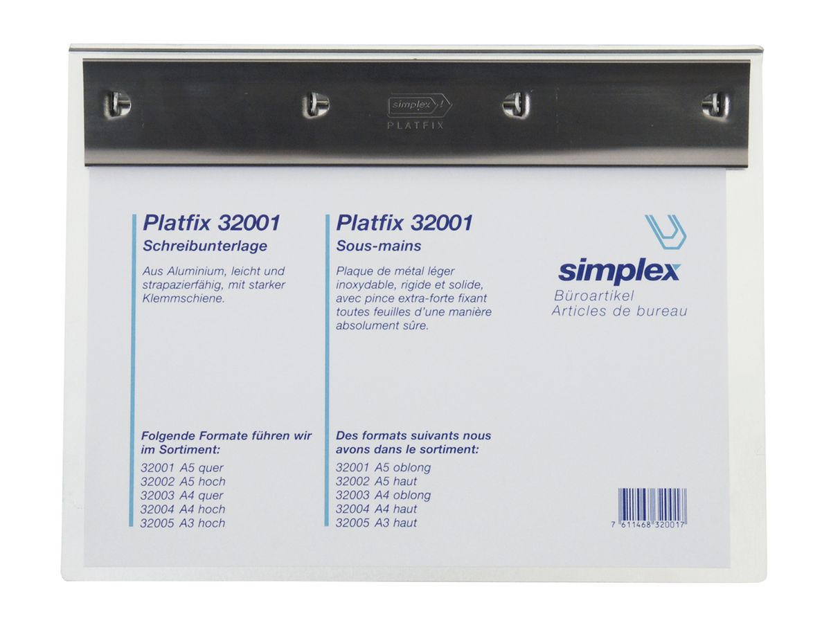 SIMPLEX Schreibplatte Platfix 32001 aluminium, für A5 quer (7611468320017)