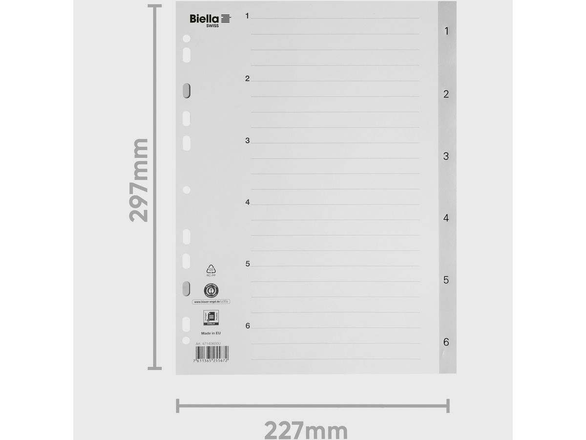 BIELLA Register PP A4 47140600U grau 1-6 (7611365255672)