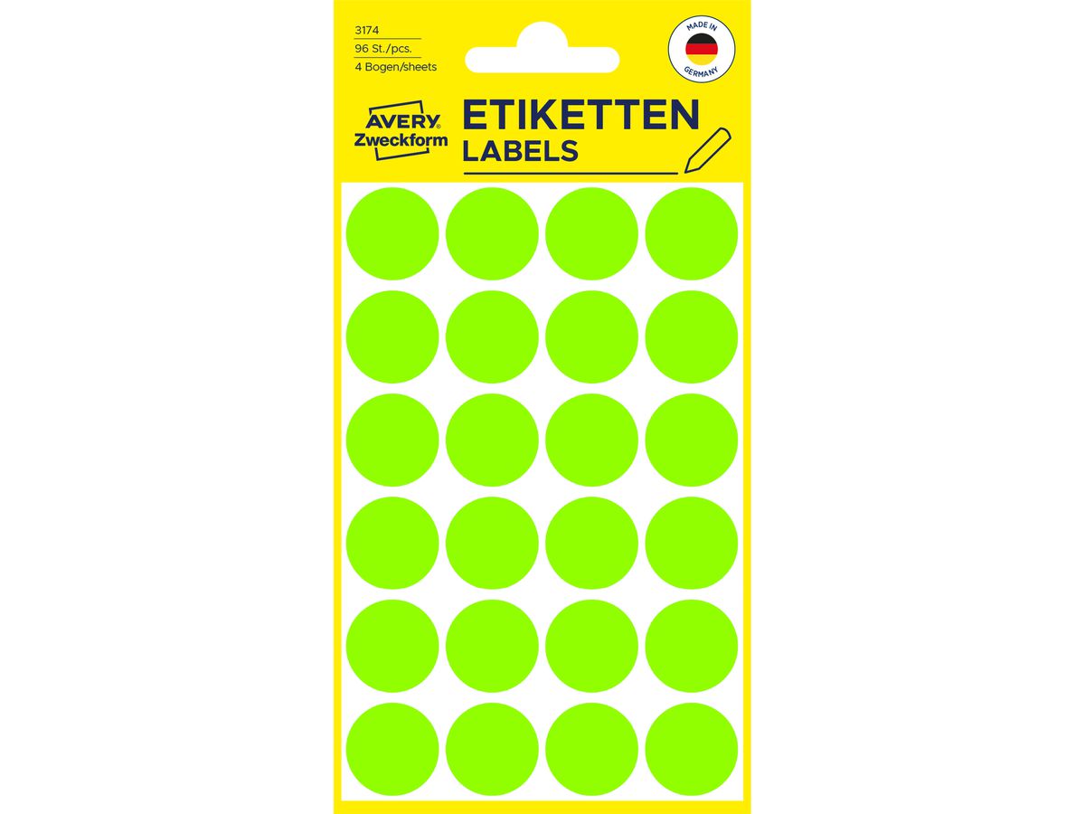 AVERY ZWECKFORM Markierungspunkte 18mm 3174 grün 96 Stück (4004182031742)