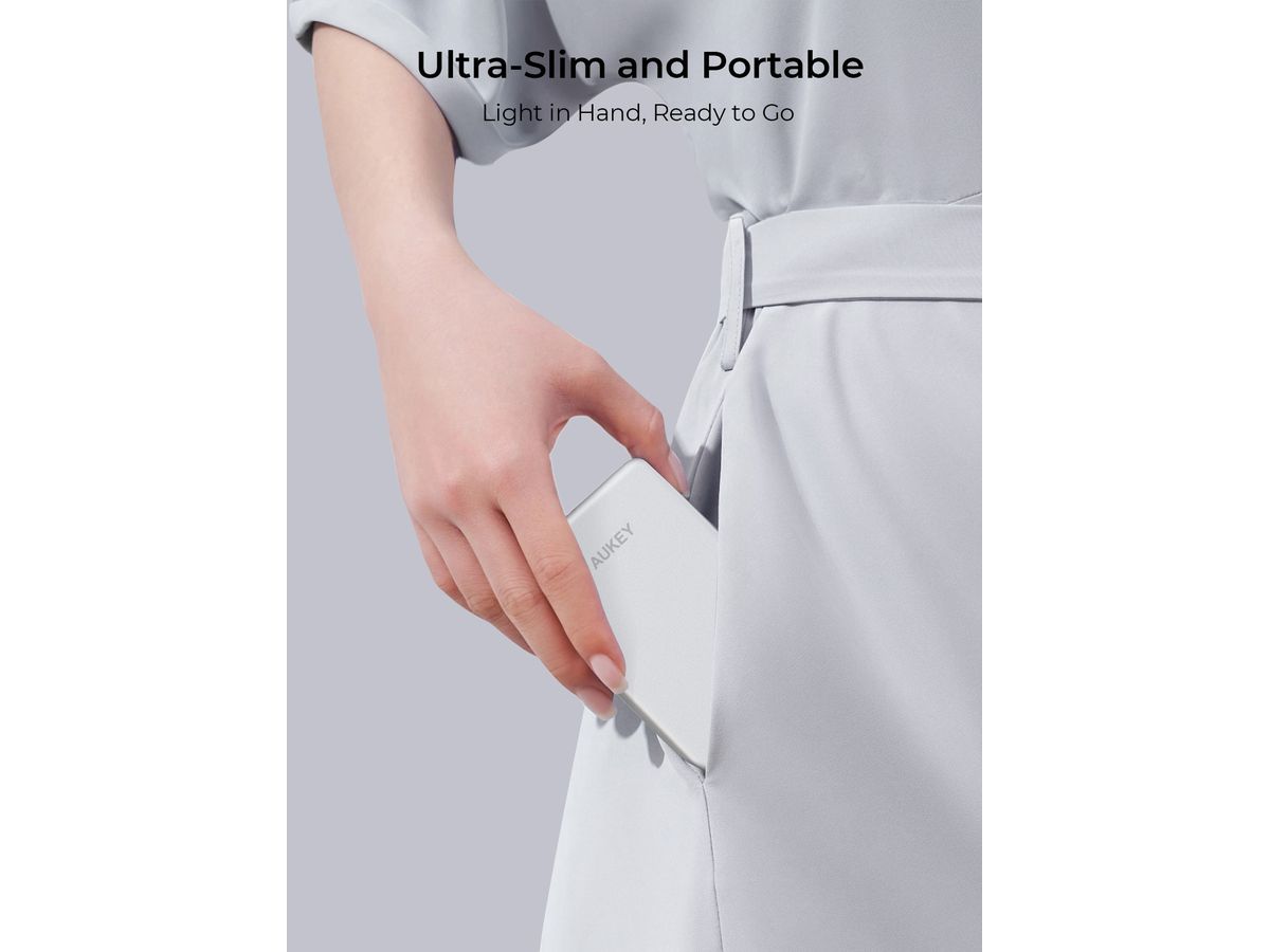 AUKEY MagFusion Slim 5000mAh PB-MS07 SW Powerbank Qi2 Wireless,White (0689323790531)