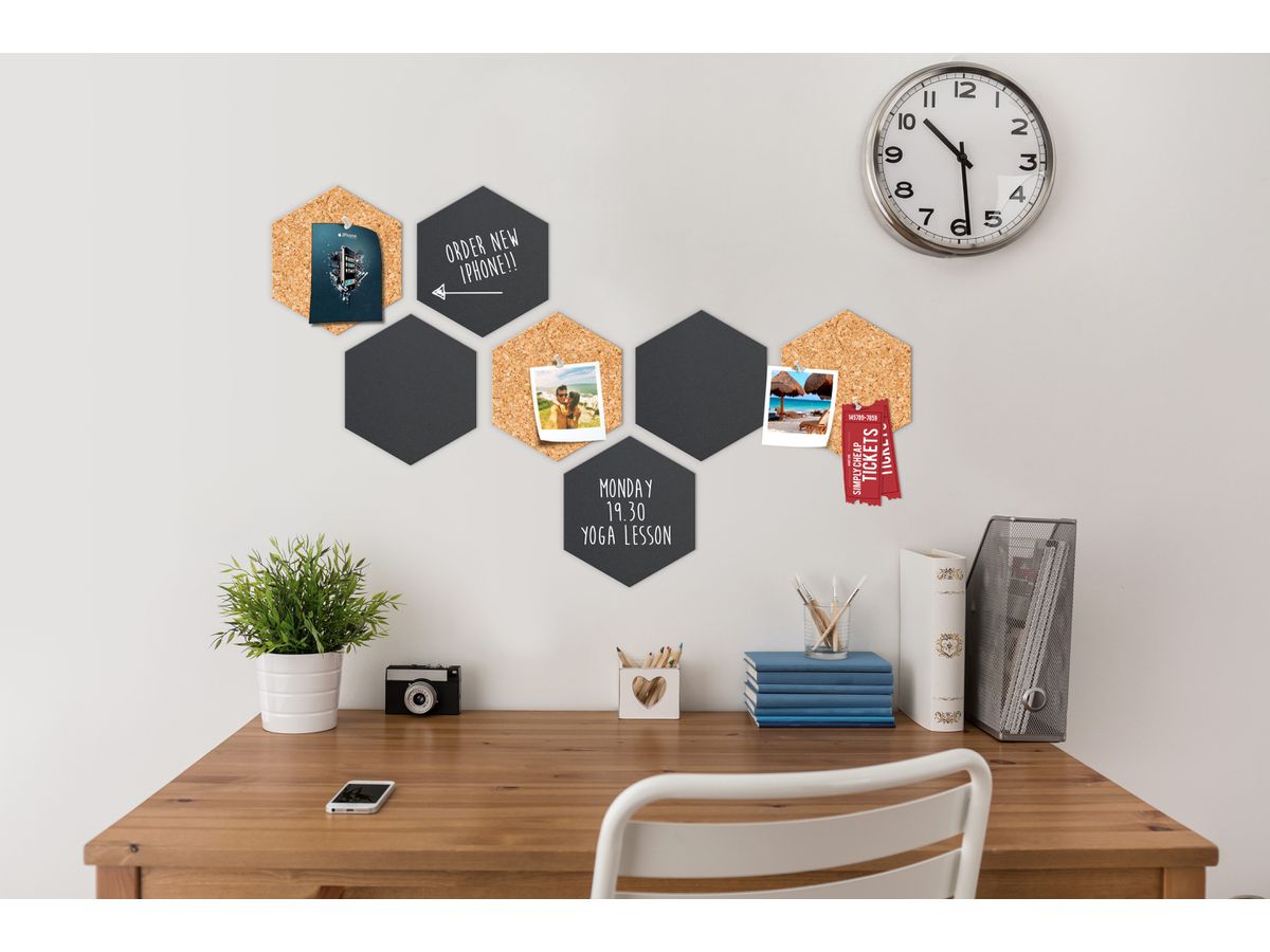 SECURIT Kreidetafel/Kork Set HEXAGON FB-CB-HEX schwarz 20x23x2cm (8719075283363)
