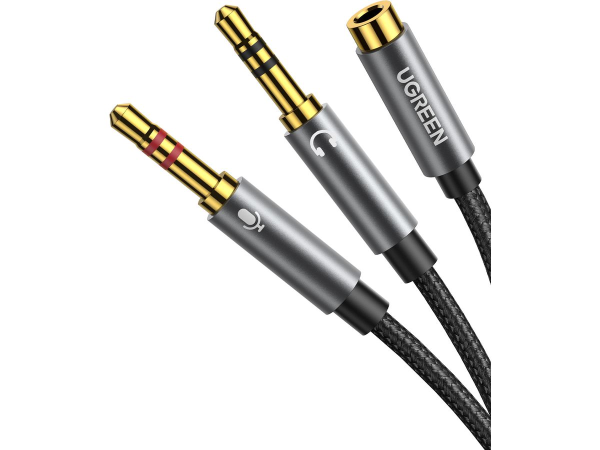 UGREEN Audio Cable 3.5mm Fem./2 Male 20899 aluminum Case, Black (6957303828999)