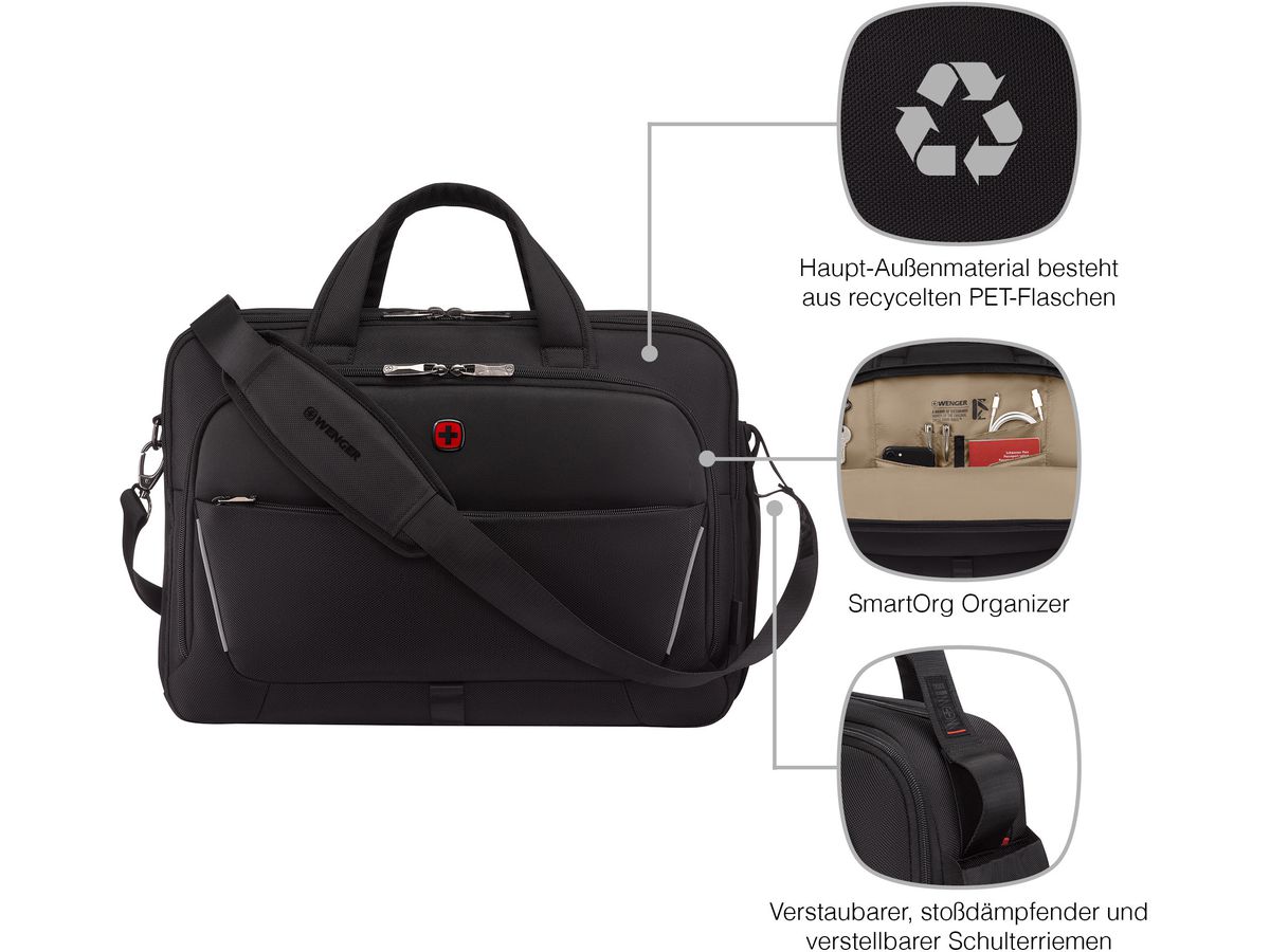 WENGER Laptop Briefcase 16 - 17inch 653498 Meteor Brief Black (7611160287892)