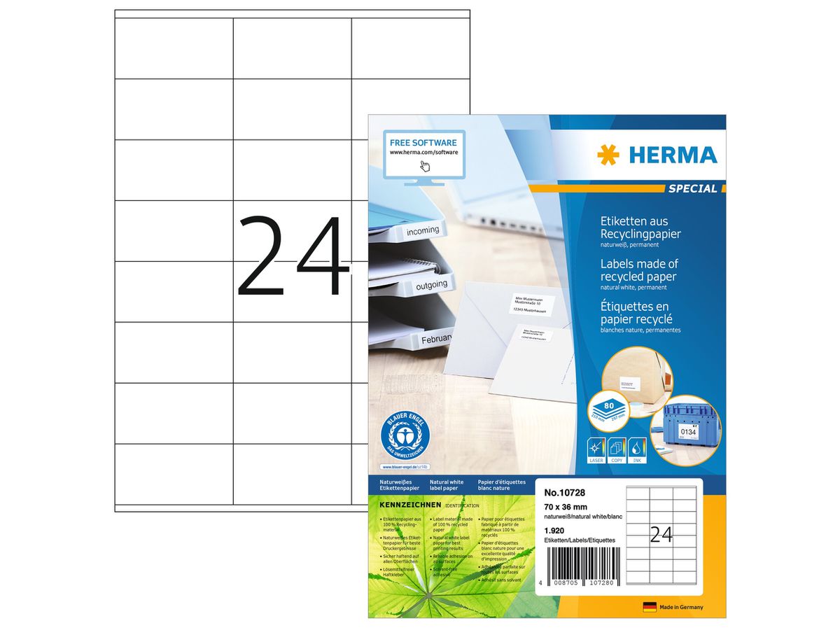 HERMA Etiketten 70×36mm 10728 recycling 1920 Stück (4008705107280)