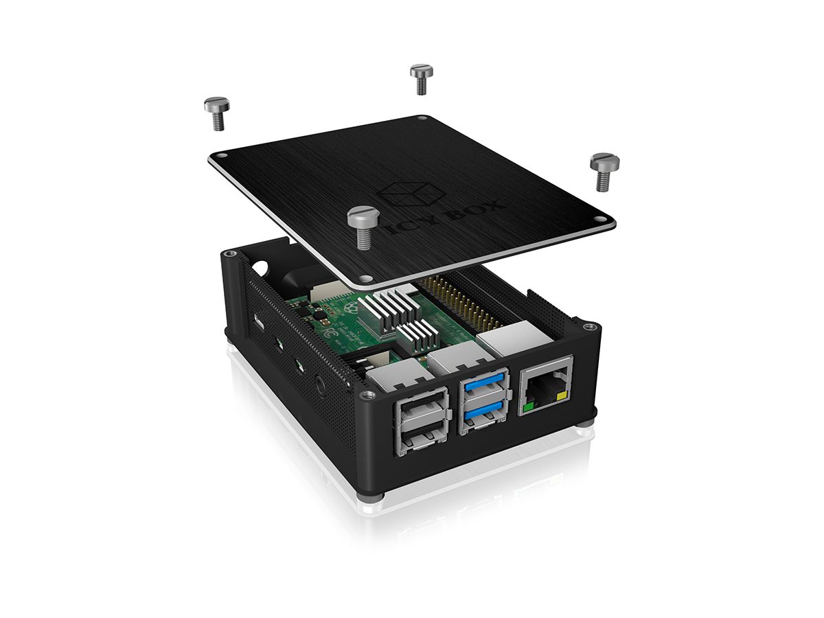 ICY BOX Gehäuse für Raspberry Pi 4, IB-RP110 Alu. Cover und Seitengitter (4250078169895)