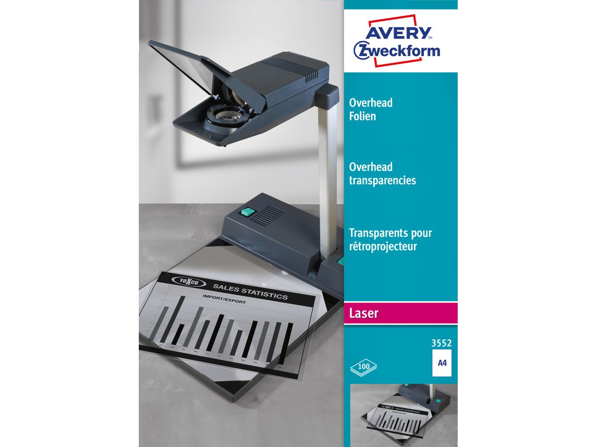 AVERY ZWECKFORM Overhead-Folie A4 3552 0,10mm Laser 100 Blatt (4004182035528)
