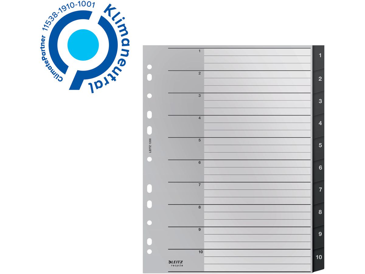 LEITZ Répertoire PP Recycle A4+ 1208-00-00 noir 1-10 (4002432127092)