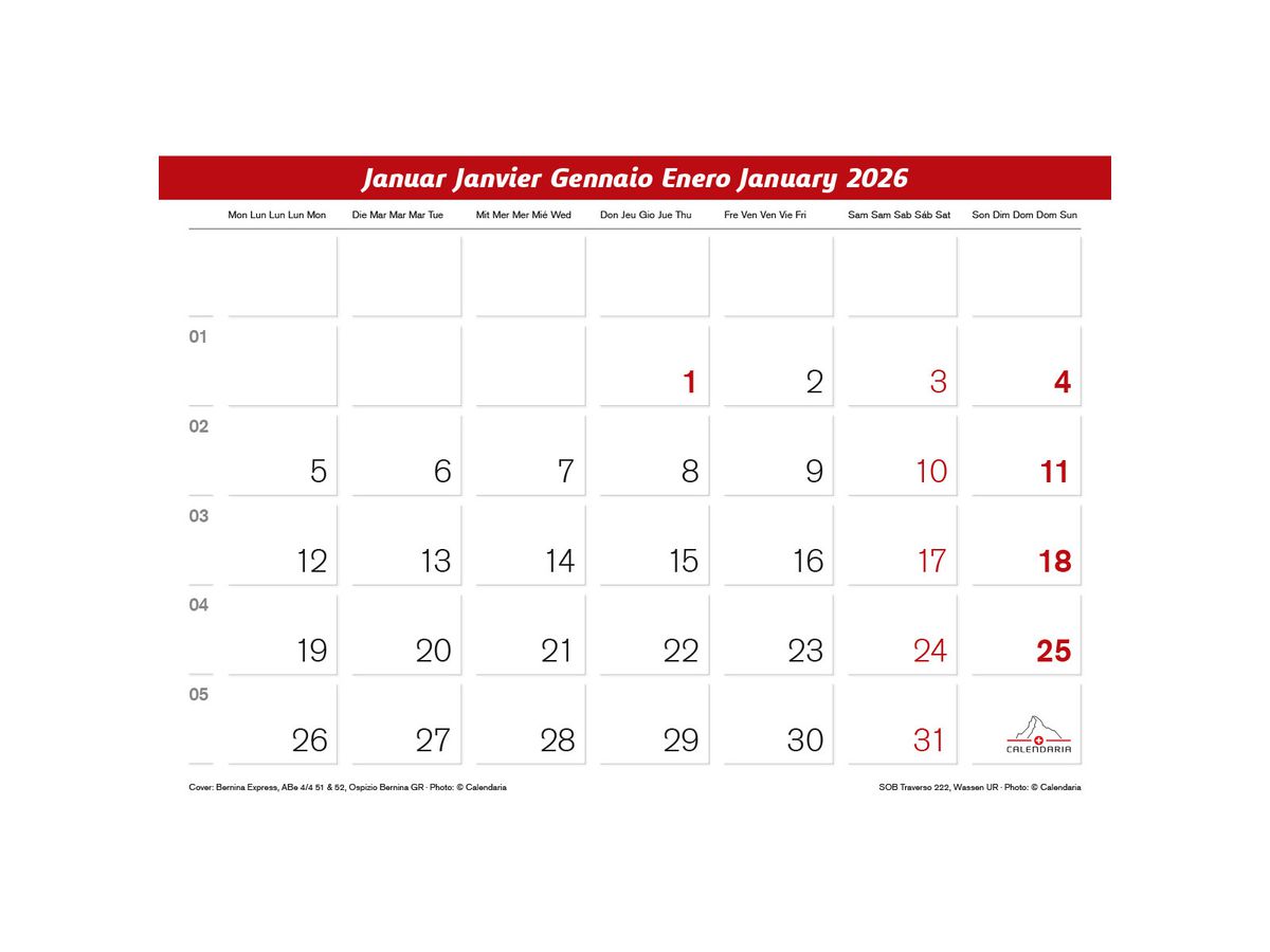 CALENDARIA Bildkalender 2026 9783036205199 Eisenbahnen ML 31.5x23cm (9783036205199)