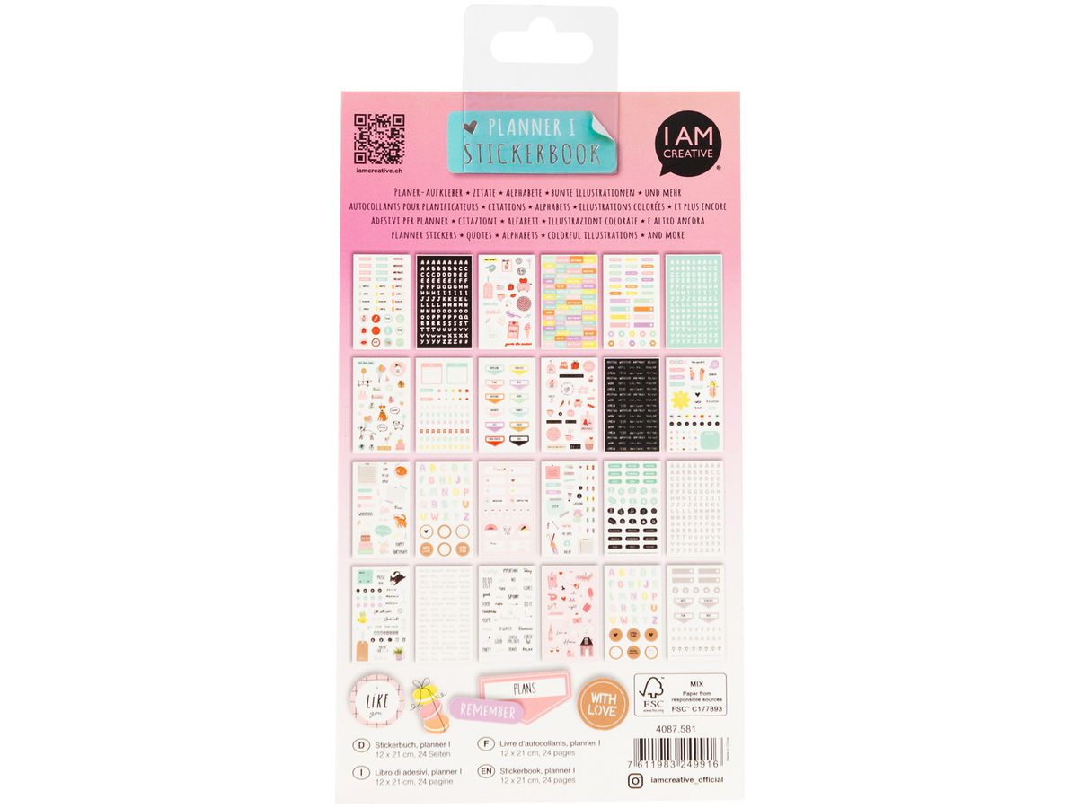 I AM CREATIVE Stickerbook Planner 12x23cm 4087.581 24 fogli (7611983249916)
