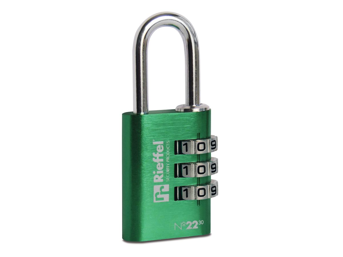 RIEFFEL SWITZERLAND Vorhängeschloss Nr. 22 27,5mm 22/30 GRÜN SB grün, mit Zahlenschloss (7630010415773)
