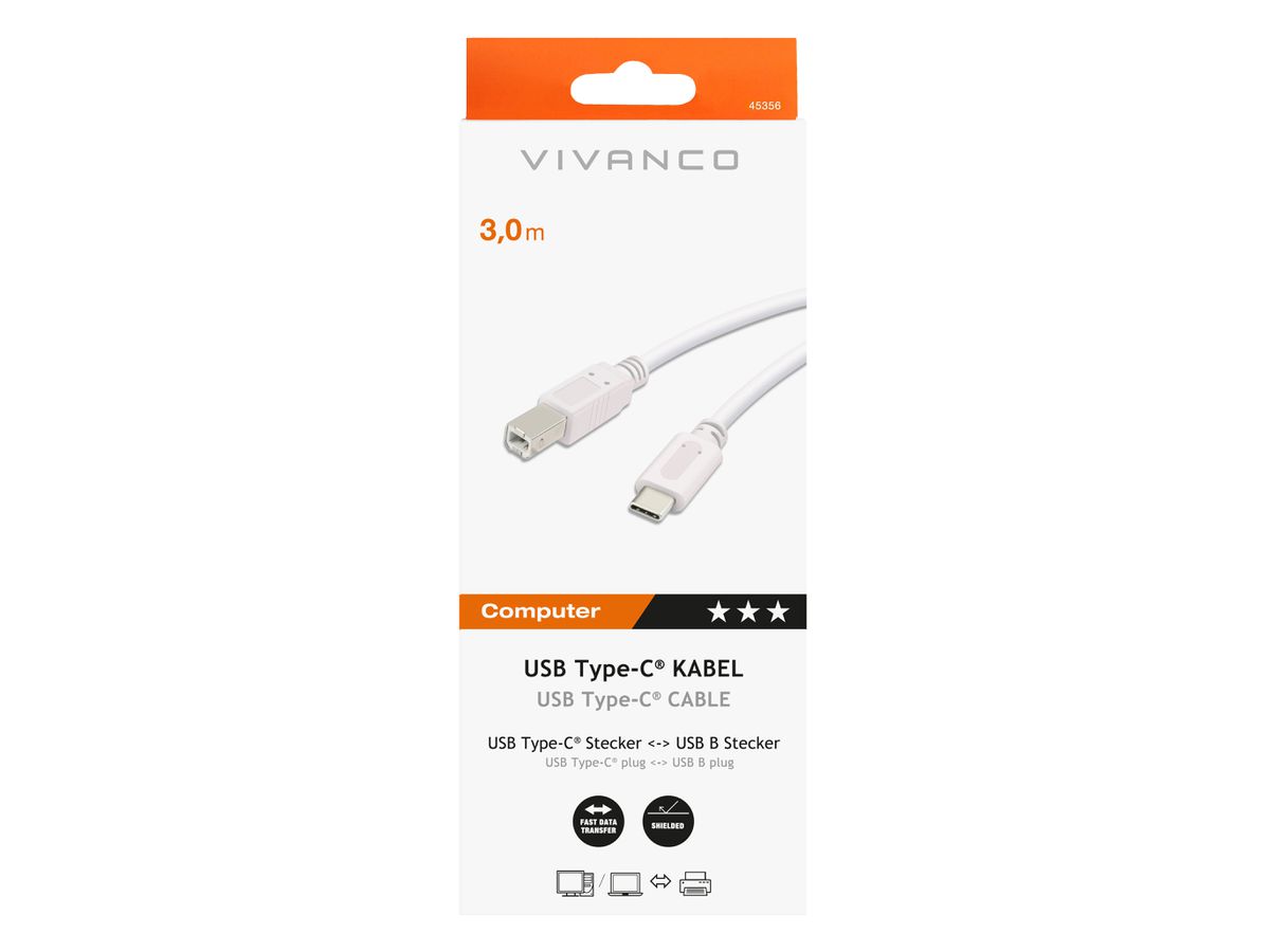 VIVANCO USB C to USB B Kabel 45356 3.0m (4008928453560)