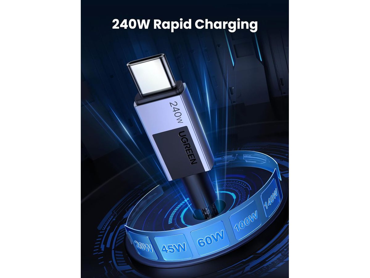 UGREEN Cable USB-C to USB-C, 240W 45067 PD,1m,Fast Charging ,Gray (6941876240678)