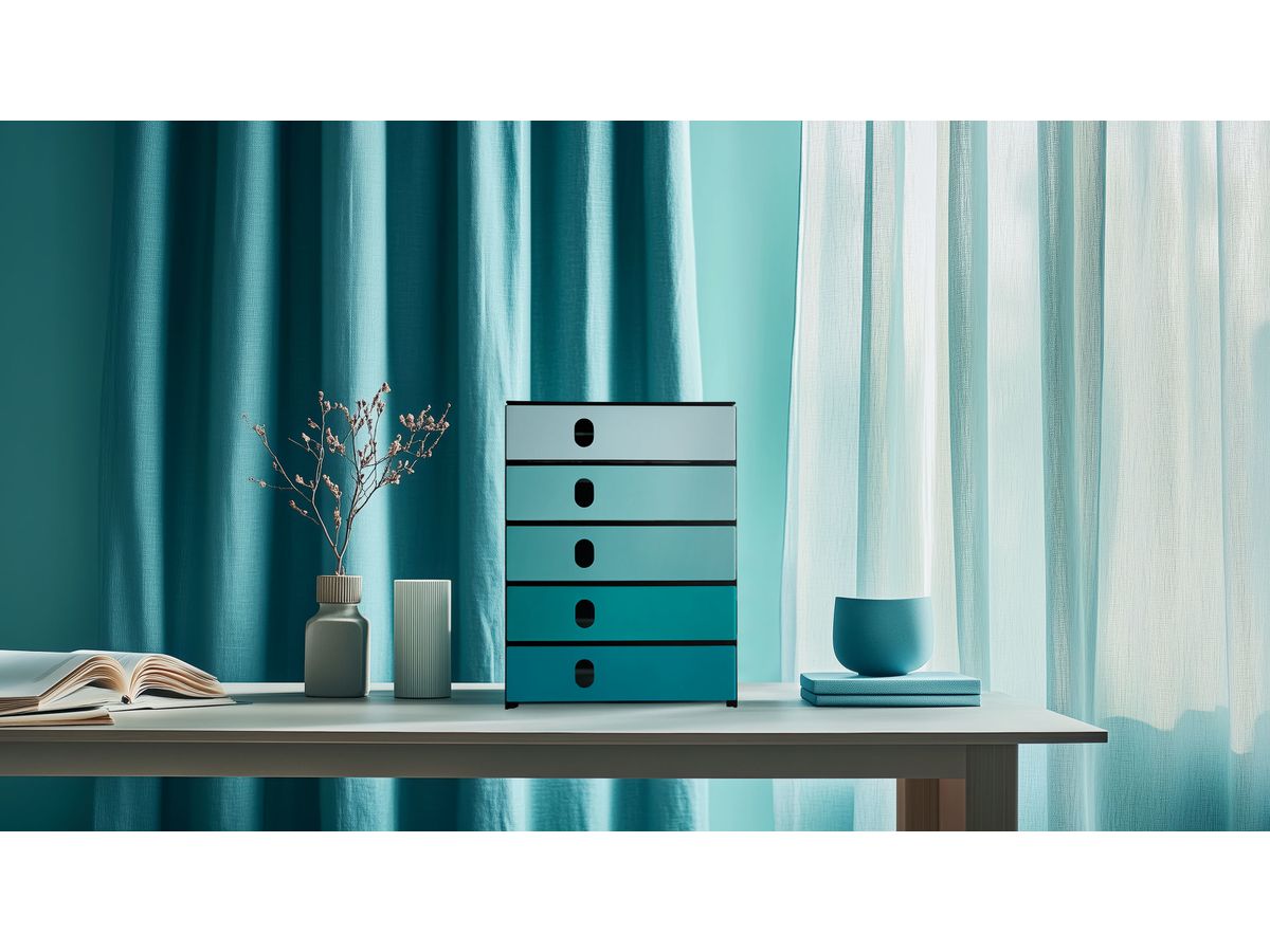 STYRO Schubladenbox styroval öko 14-8000.9aq schwarz/aqua 5 Schubladen (7612176095402)