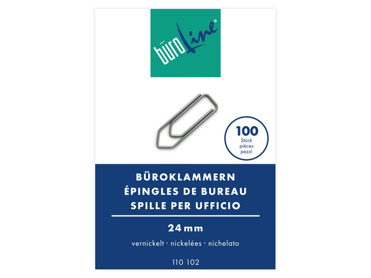 BÜROLINE Büroklammern Gr.2 110102 vernickelt, 24mm 100 Stück (7612532008367)