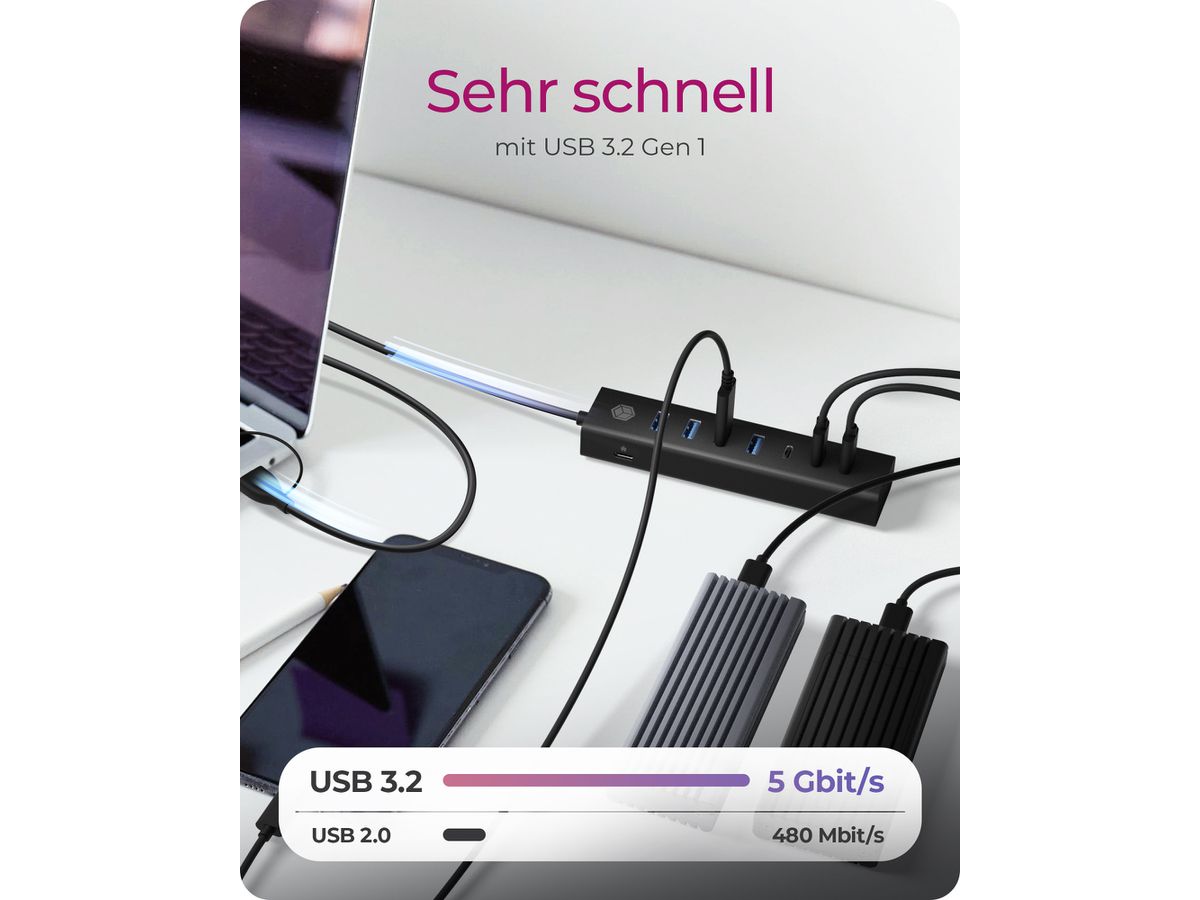 ICY BOX 7-Port USB 3.2 Gen 1 Hub IB-HUB1737-C3 3x USB-C & 4x USB-A (4250078173991)