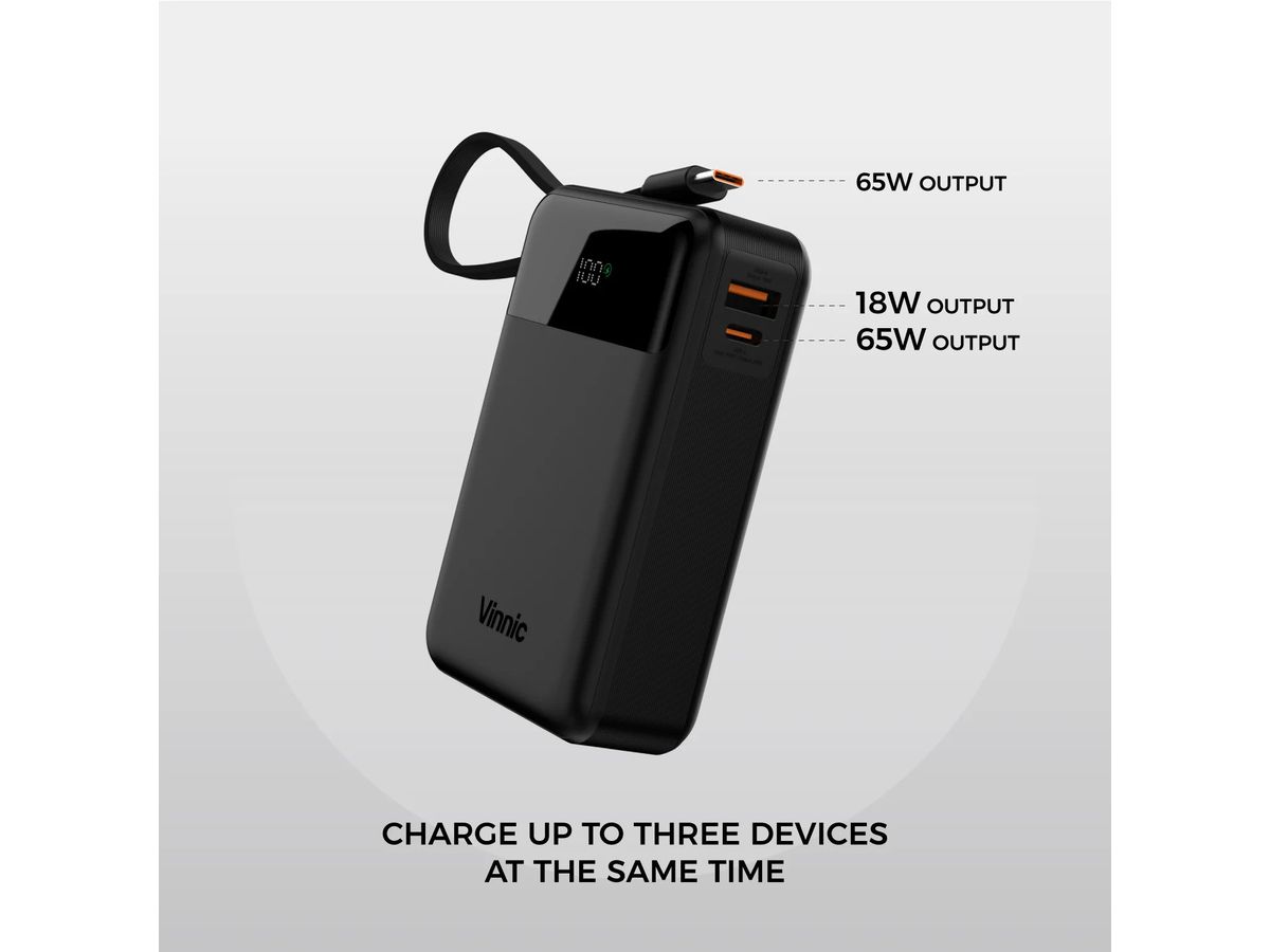 VINNIC DAMAVAND 2 PB,65W VPPB-HV65WG1-20BK PD, 20k mAh,Built-in-Cables (4898338024333)