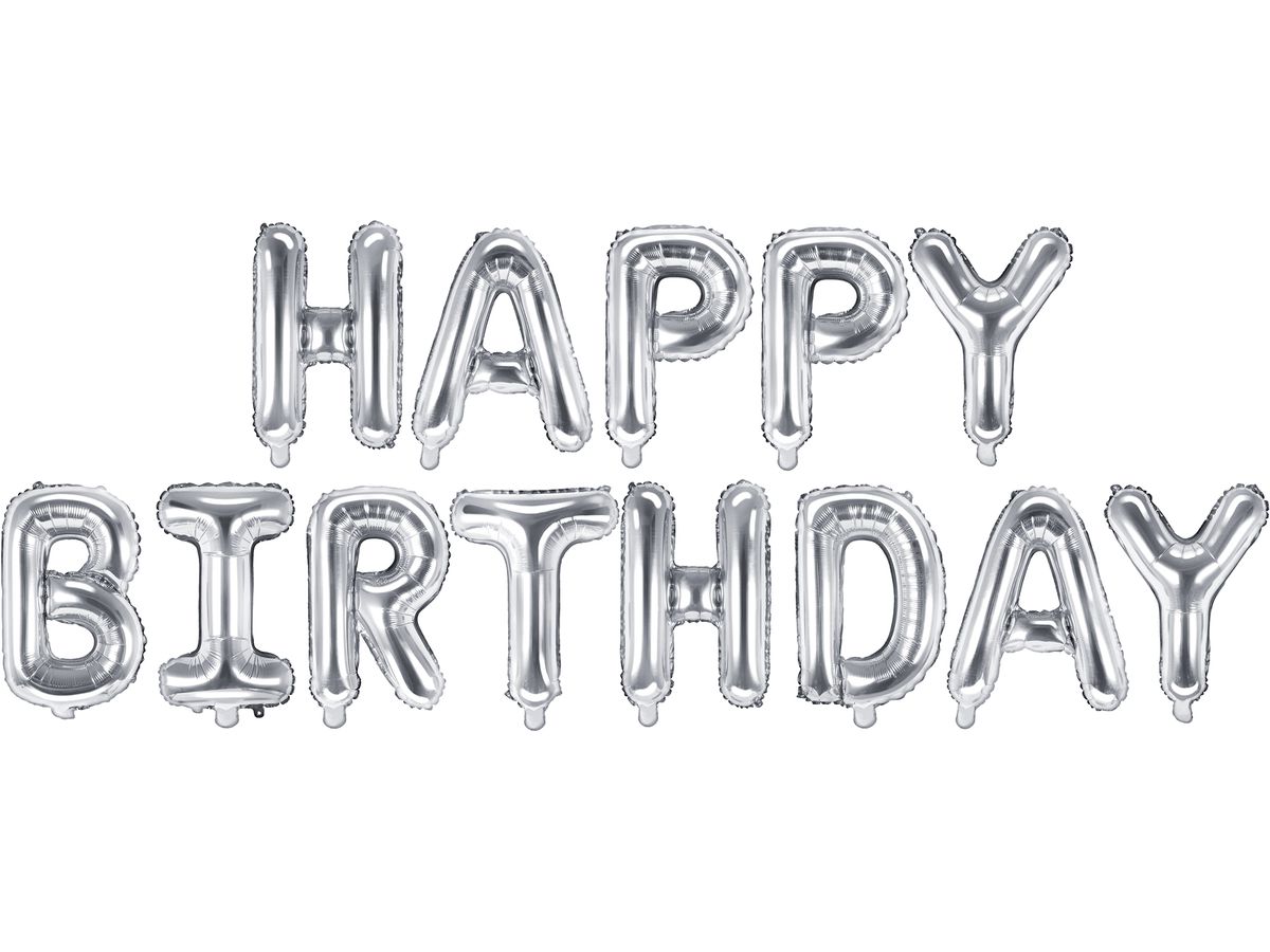 PARTYDECO Palloncino in foil 340x35cm FB6M-018 Happy Birthday argento (5902230771888)