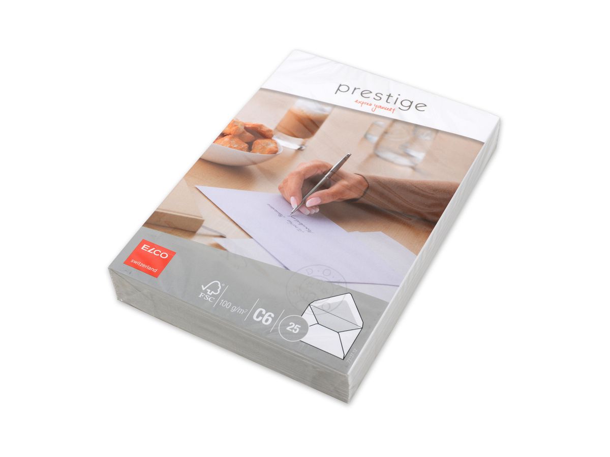 ELCO Couvert Prestige elegante C6 73127.12 100gm2,weiss,o.Fenster 25 Stk. (7610425256802)