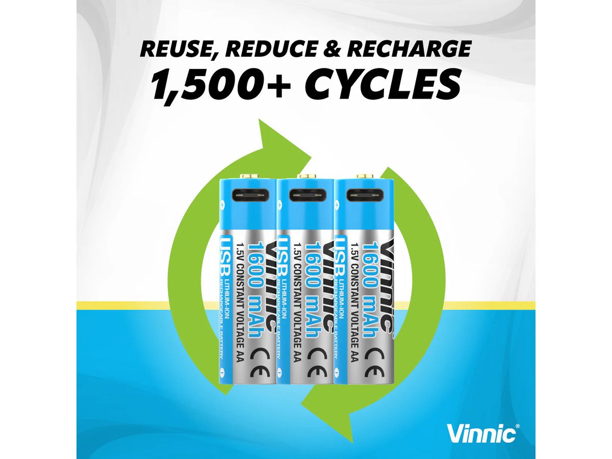 VINNIC USB Rech. Batt. AA Type-C VPRB-UC2A-4PC 1600mAh,Case,4pcs. (4898338019674)