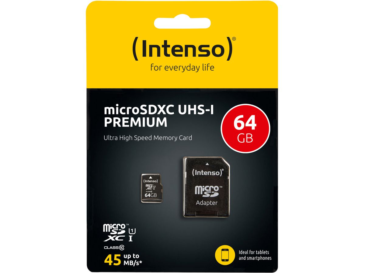 INTENSO Micro SDXC Card PREMIUM 64GB 3423490 with adapter, UHS-I (4034303019861)