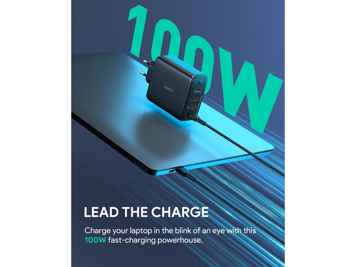 AUKEY OmniaMix II 100W GaN PD PA-B7S BK 4-Port, Wall Charger Black (0689323785575)