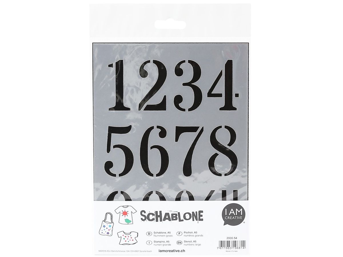 I AM CREATIVE Schablone 2000.54 A5, Nummern gross (7611983196814)
