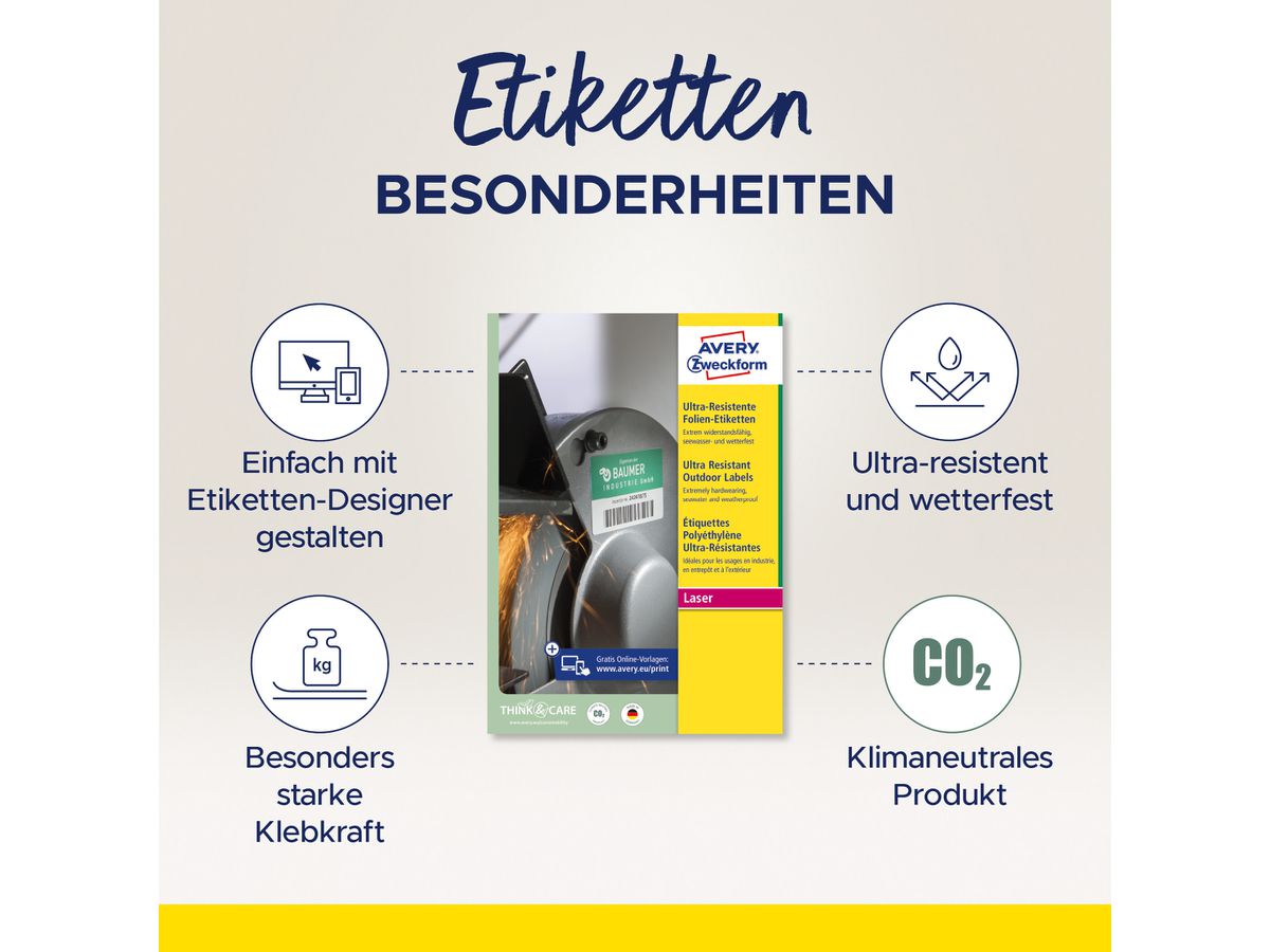 AVERY ZWECKFORM Etiquettes 63.5x33.9mm L7912-40 blanc, mat, A4 40 flls. (4004182049990)