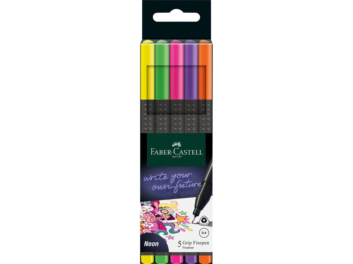 FABER-CASTELL Finepen Grip 0.4mm 151603 5 couleurs, Neon (4005401516033)