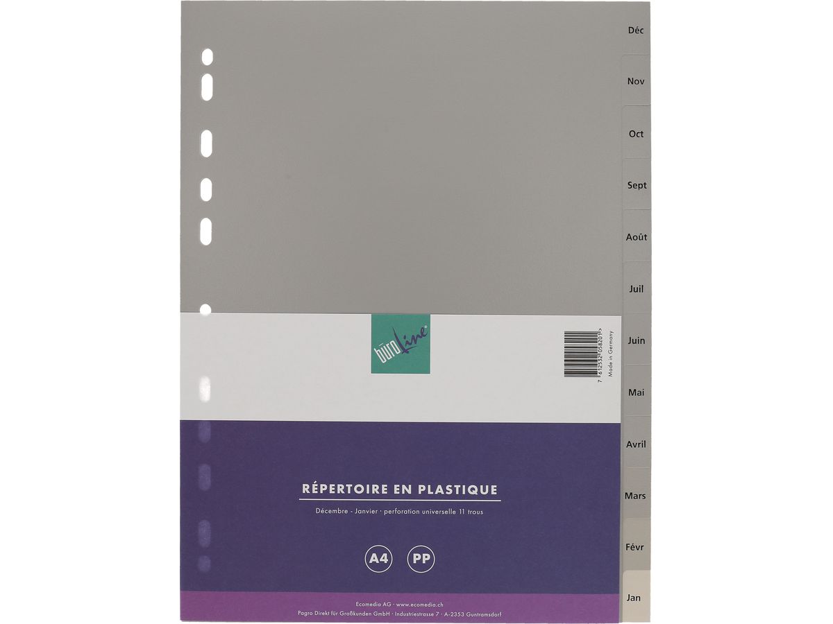 BÜROLINE Register PP A4 40955 grau Déc-Jan FR (7612532058201)