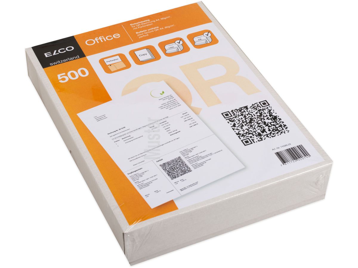 ELCO Einz.schein QR-Rech. A4 74589.29 90g, perforiert,500 Stück (7611722020790)