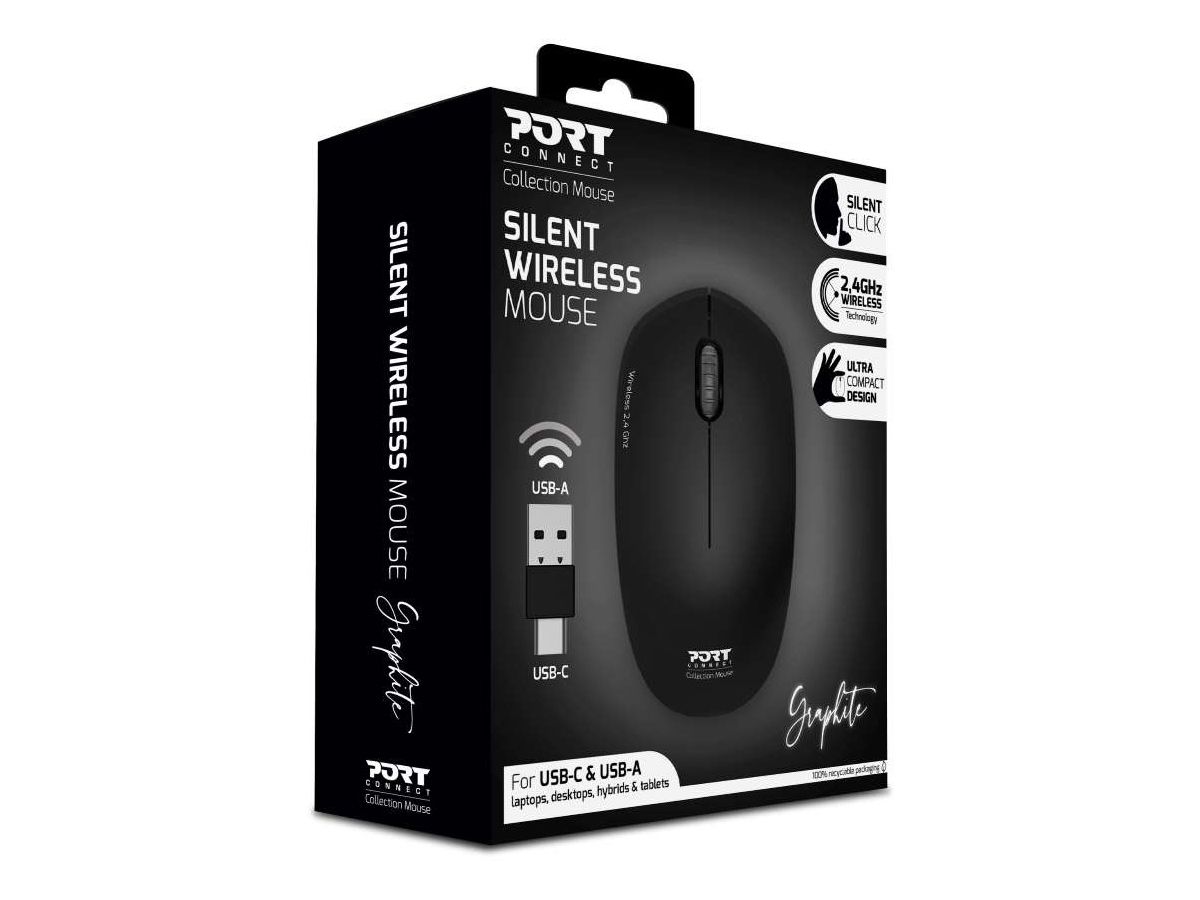 PORT Silent Mouse Wireless 900540 USB-C/USB-A, Graphite (3567049005405)