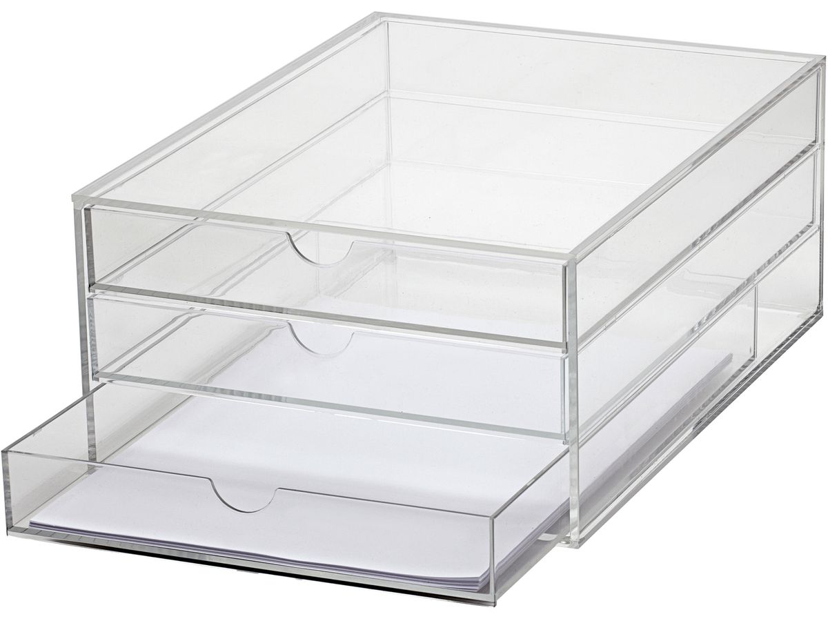 MAUL Schubladenbox Acryl A4 1950405 glasklar 3 Fächer (4002390067454)